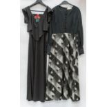 A collection of Black Evening Dresses to include; a long black striped dress with a white collar and