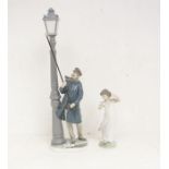 A lamplighter boxed figure by Lladro together with a boxed girl figure