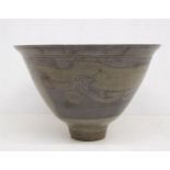 Studio pottery large bowl with scenic pattern to the exterior. Height approx 23cm, diameter approx