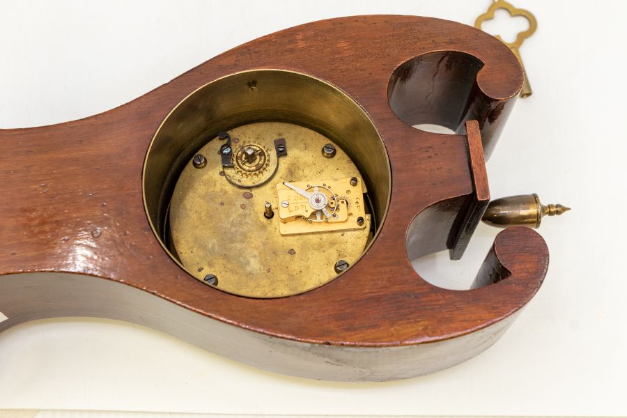 An Edwardian style inlaid mahogany mantle clock, white dial with arabic numerals, the case with swan - Image 2 of 2