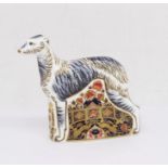 Boxed Royal Crown Derby gold stopper paperweight Lurcher