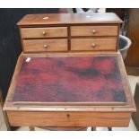 A reproduction mahogany desktop with insert writing slope along with an occasional table