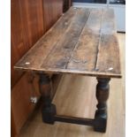 Rectangular, oak, 18th century, Refectory Table with a planked top, baluster legs on block foot