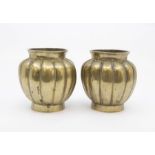 A pair of Chinese bronze lobed small vases, six character marks to bases, 10cm high (2)