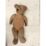 Mid 20th century teddy bear, possibly chad valley, straw filled, hole to right foot/paw, hole to