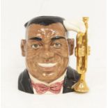 Royal Doulton character jug of Louis Armstrong, gold trumpet with a certificate from Phillips