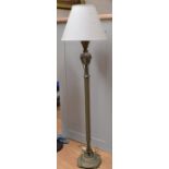 A Modern French style gilt metal standard lamp, reeded column support with ornate circular spreading