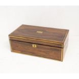 A 19th Century brass bound rosewood rectangular writing box, open to reveal slope front section