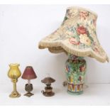Italian style table lamp along with three small brass lamps