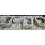 Four vintage sandstone garden troughs