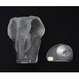 An elephant glass paperweight, Mats Jonasson, together with a seal paperweight, both signed