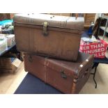 One hard case travel trunk and one metal travel trunk (2)