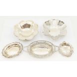Five various early 20th Century silver bon bon dishes, all hallmarked various dates and makers,