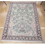 20th century Silk Green and pink ground carpet/rug 180cm x 125cm
