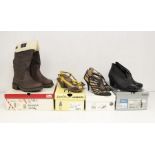 A collection of 8 branded boxed boots and shoes, all size 4