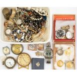 A cllection of costume jewellery to include a Georgian meal pair case pocket watch movement marked