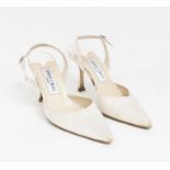 A pair of ivory satin Jimmy Choo wedding shoes, size 4.5, kitten heel, bought from Sloane Jimmy Choo
