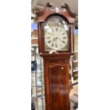 George III long case clock, 8 day, painted arched dial, no name or makers mark, moon and marine