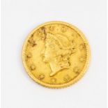 A 1851 gold 1 Dollar coin, weight approx 1.7gms