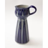 Continental French stone ware Art Nouveau blue and grey ground vase/water jug, singed to base by