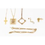 A 9ct gold topaz pendant, square design set with rectangular smoky quartz,  on a fine chain,