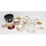 A collection of china to include cups, saucers by Aynsley, Hammersley & Co etc, a moustache cup,