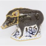 Boxed Royal Crown Derby gold stopper paperweight - The Wild Boar