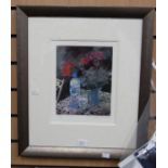 A signed print by Rolf Harris, still life, geraniums, 265/295, 2002, 10"x8" approx, with certificate