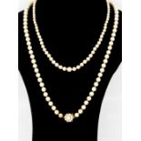 A single row cultured pearl graduated necklace on 9ct gold clasp, length approx 18'',  along with