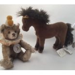 Steiff 1993 Clown Teddy Bear 11” and a Steiff plush toy pony 10” (2)