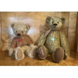 Larger German Hermann Mr Hermann teddy bear c 19” Ltd 693 and  another in a cotton coat-both