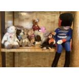 Vintage soft Toys inc Bears and Rabbits monkey chimp and fox in tailcoat and a large soft military