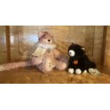 Steiff Black Plush tagged cat and a Hermann rose plush Cat-Both vintage German Toys in very good