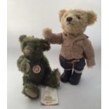 Steiff Land worker teddy bear with boots 11” and and Mossy green classic 005480 teddy Bear 10”