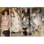 4 Contemporary Artist boxed Porcelain dolls larger 20”+ set of 4 dolls in good order and appear