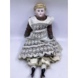 GERMAN PARIAN SHOULDER HEAD unglazed bisque doll 48cm. Detailed moulded wavy hair with curls in nape