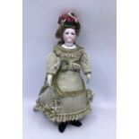 French 1870 Fine Poupée de Mode, French Fashion doll 31cm with bisque head, pierced ears ,deep cut