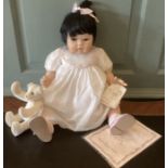 Pauline Jacobsen Ltd edition fine baby doll with all labels in beautiful garments and raven baby