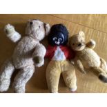 Teddy Bears  Vintage  good 1950s and 1980s teddy bears and Plastex rare golly plush toy with plastic