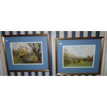 2x blue mounted watercolours 1x Ilam Hall 1x church & Ilam / Thorpe Cloud  C1897 , They measure