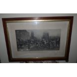 Framed print tited Baggrave Hall  A meet of the Quorn hounds at Baggrave Hall  published May 1884