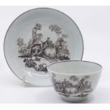 Worcester teabowl and saucer decorated with the L'Amour and garden statuary pattern , Rebus mark to
