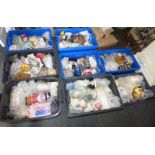 A large collection of money boxes , ceramic, tin , wooden , metal ( 8 boxes in lot )