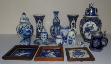 Quantity of modern Delft blue and white vases and lidded pots...C20th  16 pieces