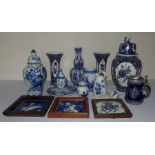 Quantity of modern Delft blue and white vases and lidded pots...C20th  16 pieces