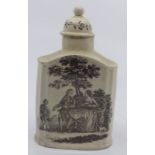 Wedgwood creamware tea canister and cover  circa 1780 . Printed with scenes of the tea party and a