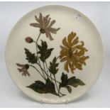 Minton outside decorated plate with hand painted chrysanthemums , impressed mark and date code for