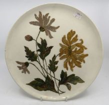 Minton outside decorated plate with hand painted chrysanthemums , impressed mark and date code for
