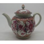 Worcester teapot circa 1770 , decorated with flowers within a scale border 15cm high extensive