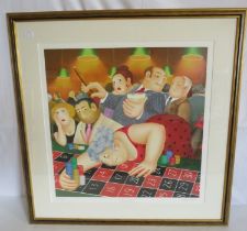 A framed signed limited edition print by Beryl Cook entitled 'Roulette', signed and numbered 210/395